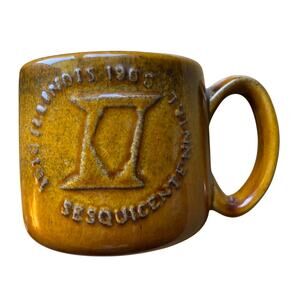 Vintage 1960s Drip Glaze Mug Illinois Sesquicentennial 1818–1968 Brown Mug
